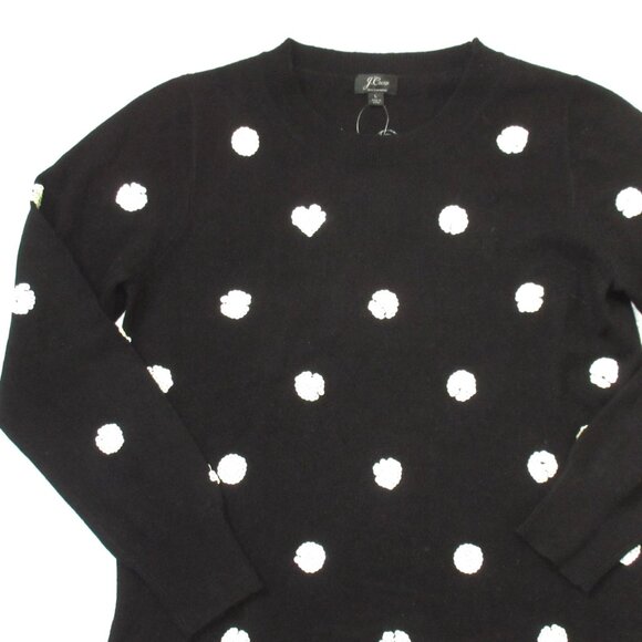 NWT J.Crew Everyday Cashmere Crewneck Sweater in Black Sequin Polka Dots L - Picture 2 of 5